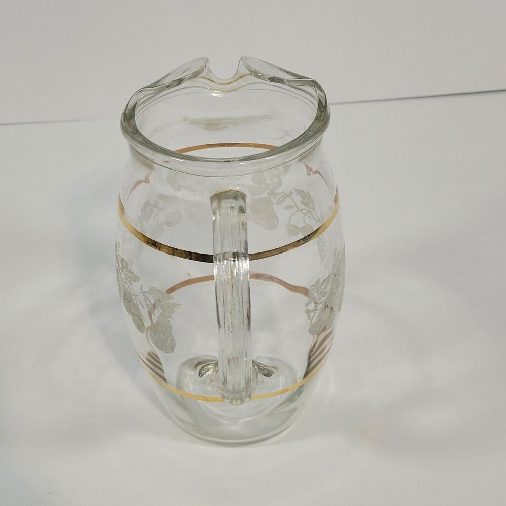 Vintage Juice Set Bartlett Collins Glass Pitcher 4 Glasses Golden Fruit‎ Pattern - Picture 4 of 8